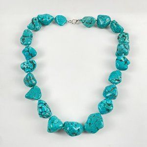 Genuine Turquoise Necklace, Big Turquoise Stone Bead